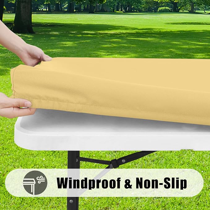 Smiry 6 Pack Rectangle Picnic Table Cloth, Waterproof Elastic Fitted Tablecloths, Washable Polyester Rectangular Patio Table Cover for Camping, Indoor and Outdoor (Light Camel, 30"x72")