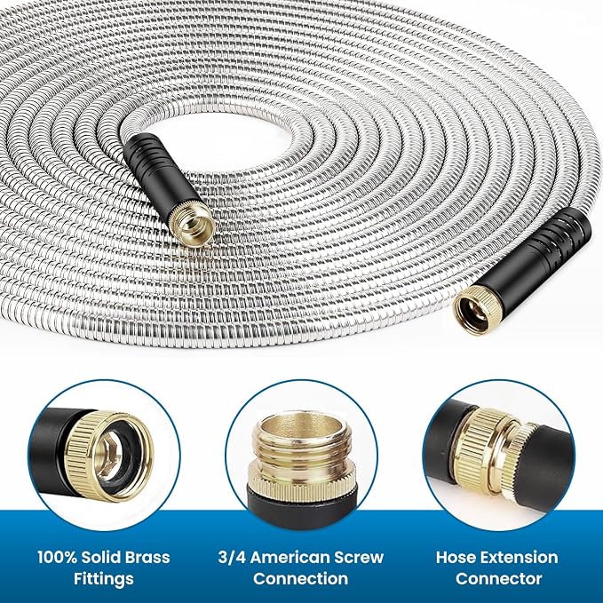 Garden Hose 100FT, Water Hose with 10 Function Nozzle, Garden Hose Metal with Leak-proof Connectors, Kink-Free & Ultra Flexible, Rust/Pet/Puncture Proof for Lawn, Yard, Car Wash, 550PSI