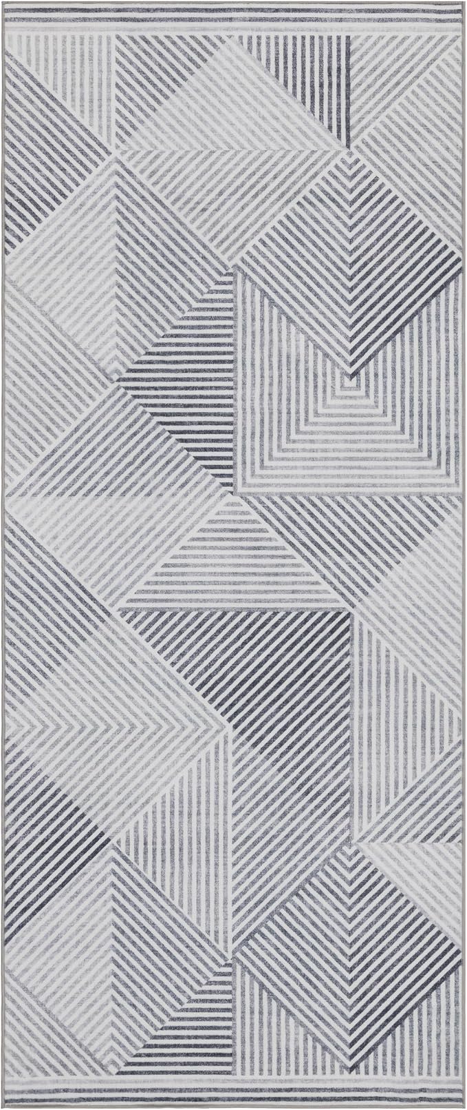 Machine Washable Area Rug Runner - Living Room Bedroom Bathroom Kitchen Entryway Office - Padded Low Pile Stain Resistant Premium - Modern Geometric Contemporary - Miles - Gray 2'6" x 6'