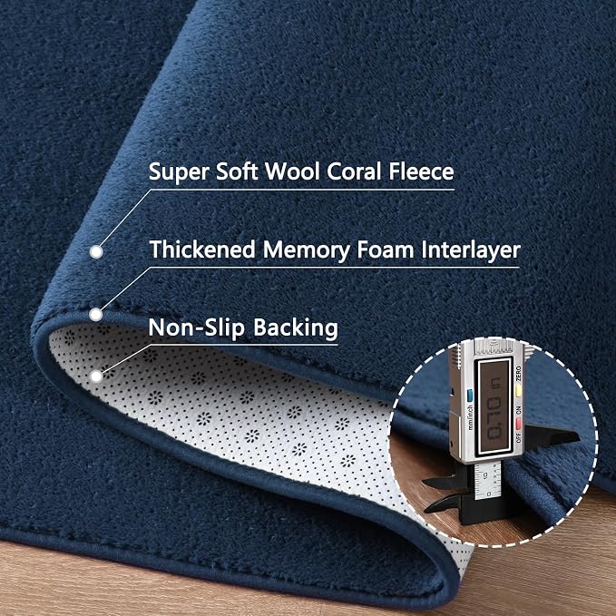 4x6 Navy Blue Area Rug Modern Aesthetic Minimalist | Washable Memory Foam, Low Pile Non Slip Indoor Carpet for Living Room Bedroom Office Classroom College Dorm Room Home Decor