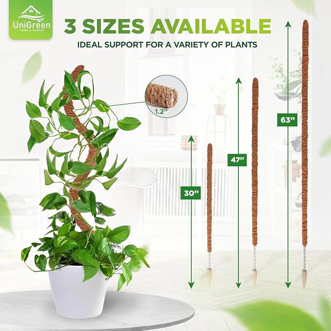 UNIGREEN 2Pack 47'' Premium Bendable Moss Pole - Monstera Plant Support - Plant Trellis Moss Pole for Plants - Moss Poles for Climbing Plants - Plant Sticks Support for Indoor/Outdoor Plants Potted