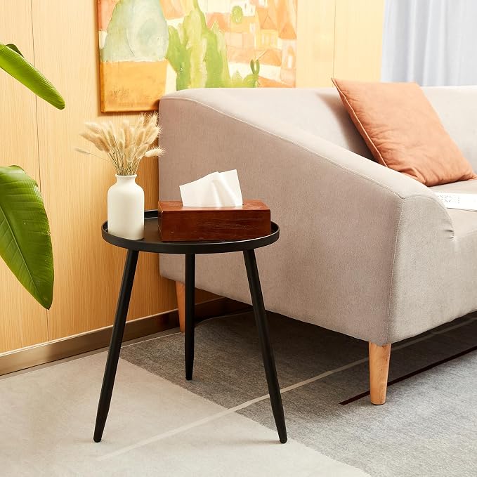 Linpla Decent End/Side Tables - Small Round Accent Table, Metal Black Narrow Night Stands with 3 Legs, Ideal for Any Room-Side Tables Living Room, Bedroom, Tall Plant Stand Balcony, Indoor & Outdoor
