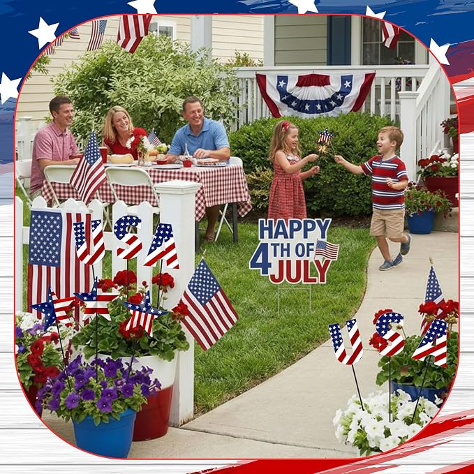 Pickmesh 6 Pcs 12" H Patriotic Outdoor Decor Metal Yard Sign 4th of July Outdoor Decor Red White Blue 250th Anniversary Star USA Flag Garden Stake American Yard Sign for Independence Day Decoration