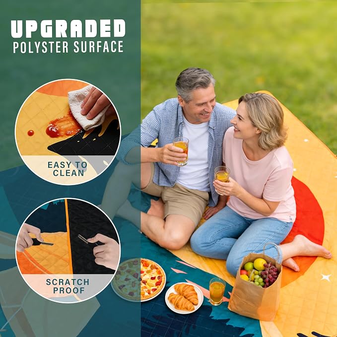 Tirrinia Picnic Blanket Waterproof, 70"x80" Extra Large Outdoor Blanket Waterproof, 3-Layer Foldable Picnic Mat with Sandproof Backing for Beach, Camping, Hiking, Park, Travel