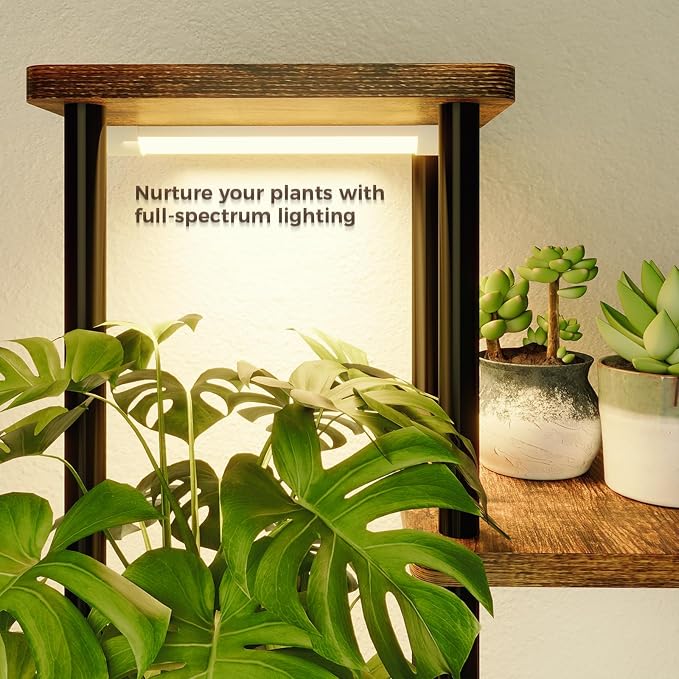 Bamworld Tall Plant Stand Indoor with Grow Light Corner Plant Stand for Indoor Plants 5 Tier Metal Wood Plant Shelf with Grow Lights for Living Room Bedroom Patio Garden Balcony Decor