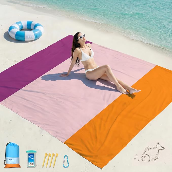 Famstar Beach Blanket Oversized Extra Large 78"X81"/10'X9',Waterproof Sandproof Beach Blanket 2-8 Adults Lightweight Durable for Travel Camping Hiking Picnic