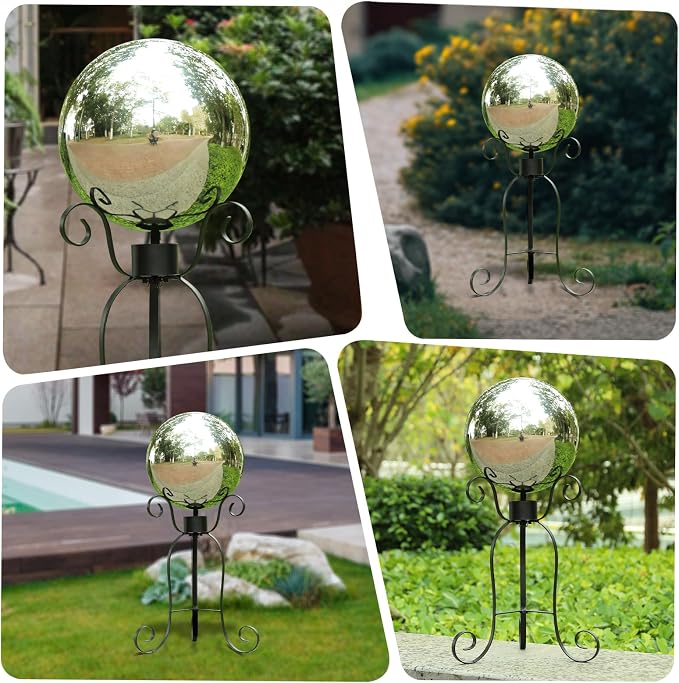 VCUTEKA Gazing Ball, 10" Stainless Steel Silver Garden Globes Outdoor Decor | Reflective stainless steel gazing ball with silver mirror finish that creates striking focal point Lawn indoors or outdoors