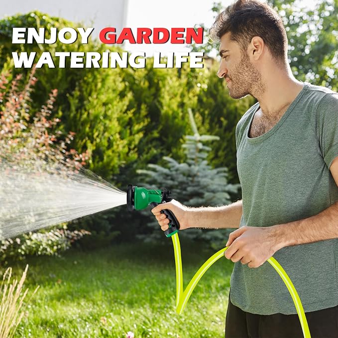 DAVCO Garden Hose 50FT x 5/8" ID with 7 Function Sprayer - Lightweight Hybrid Rubber, Kink-Free & Burst Resistant, Lead-Free Drinking Water Safe with 3/4" Brass Fittings for Yard, RV and Car Wash
