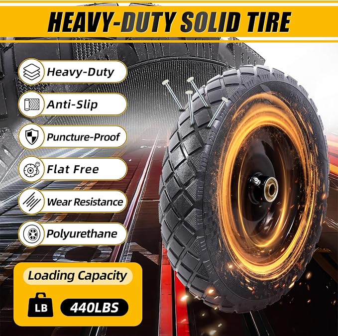 MZREXN 4.80/4.00-8" Flat Free Tire and Wheel 15" Wheelbarrow Tires | 3.00-4.00/4.80-8" Solid Tires with 5/8" & 3/4" Bearings, 3" Centered Hub for Hand Truck Garden Trailers 2PCS Black