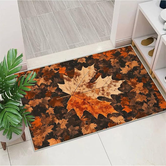 2x3 Maple Leaf Area Rugs Boho Maple Leaf Autumn Fall Vintage Rug for Bathroom Kitchen Entryway Indoor Soft Non-Slip Thin Carpet Modern Abstract Rugs for Dining Room Under Table Washable Machine