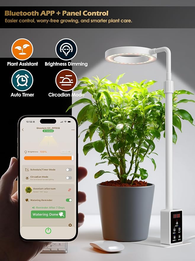 Smart Grow Lights for Indoor Plants, Plant Light with Auto-Timer, Full Spectrum LED Grow Light, Adjustable Height & Stepless Dimming,Plant Assistant Suitable for Most Plants (White-2)