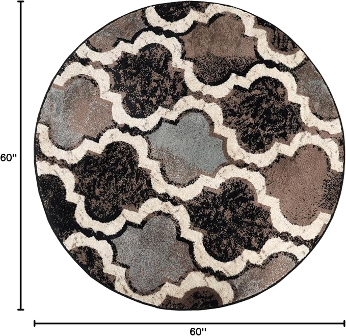 SUPERIOR Modern Indoor Area Rug, Non Slip Rug, 5' Round, A Chocolate | Geometric Design Floor Décor, Easy Care High Traffic Areas Living Dining Room, Bedroom, Office, Entryway, Viking Collection