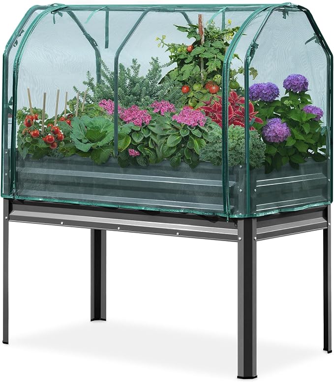 KING BIRD Large Raised Garden Bed with Netting Galvanized Elevated Planter Box with Legs 48×24×56 in for Backyard, Patio, Balcony, 400lb Capacity, Dark Grey