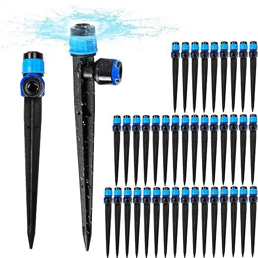 40PCS 1/4 inch Tubing Drip Irrigation Emitters Sprayer,360 Degree Drip Emitter Sprayer with Stake, Irrigation Dripper Sprinklers for Drip Irrigation System Parts & Connectors