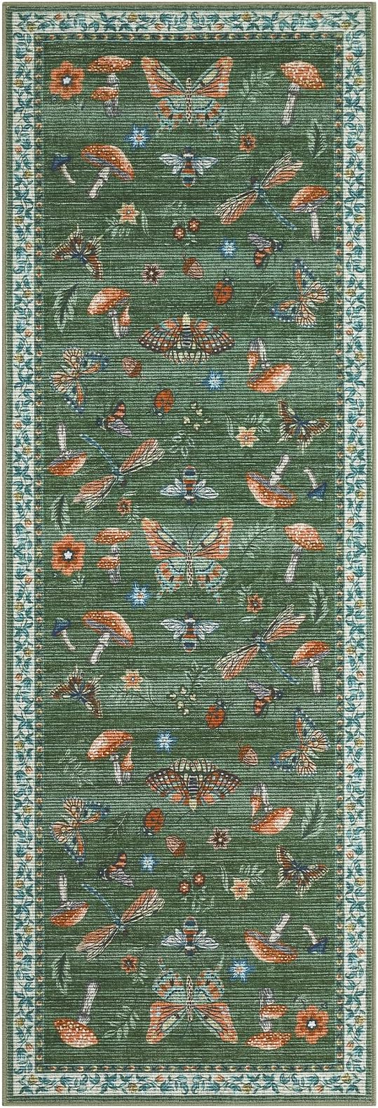 ROYHOME Mushroom Insect Rug 2x6 Runners for Hallways, Boho Kitchen Runner Rugs Non Slip Bath Runner, Modern Washable Runner Rug for Bedroom, Soft Long Rugs for Entryway Bathroom Laundry Dorm, Blue