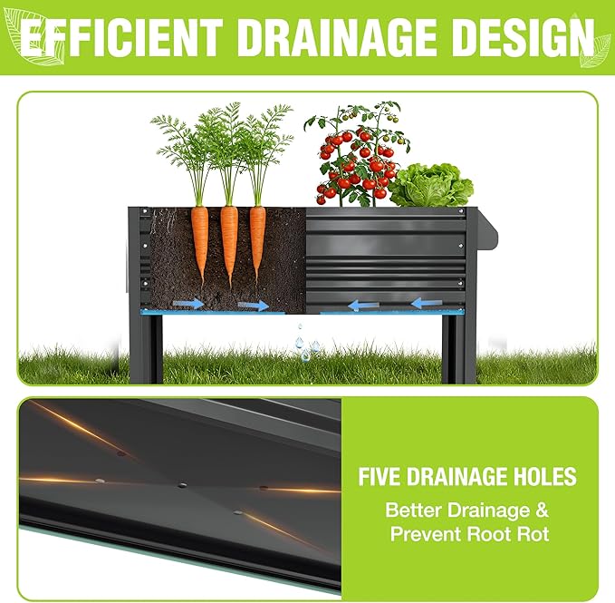 WORKPRO Galvanized Raised Garden Bed with Legs & Wheels, 37x14.6x31.6in, 400LB Capacity Elevated Planter Box for Garden, Backyard, Patio & Deck, Black