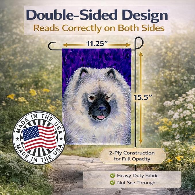 Caroline's Treasures SS8691GF Keeshond Garden Flag Mailbox Flag Decorative Yard Flag Banner Outside Patio Artwork Yard Flower Beds, Garden Size, Multicolor