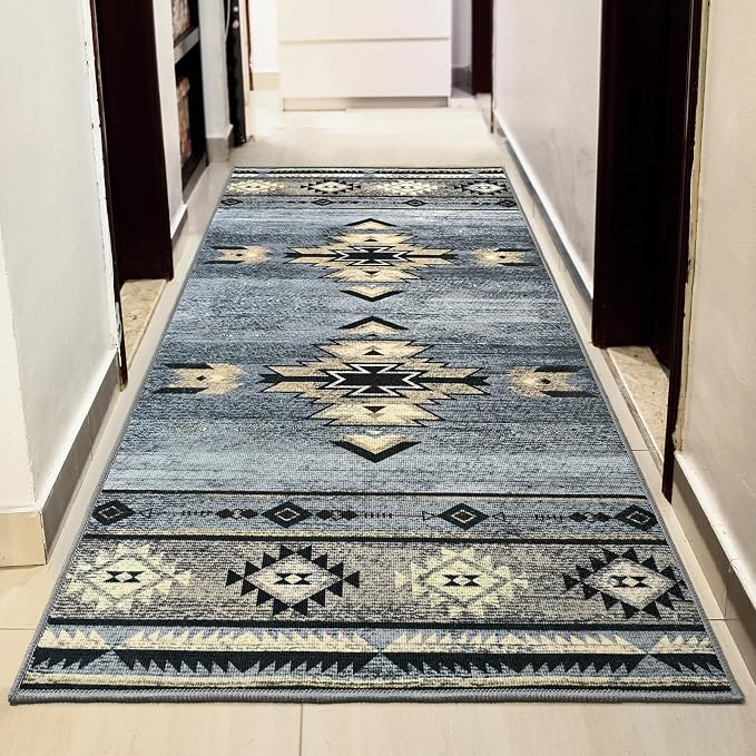 BENRON Western Hallway Runner Rug 2x4, Long Runners for Kitchen, Grey | Southwest aztec Rug, Accent and Tribal Throw Rugs for Bedroom, Washable