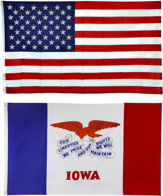 Shop72 American Flags for Outside, Set of Iowa State with 3x5 American Flag, For Outdoor and Indoor, Allegiance to USA, This Garden Banner Made Heavy Duty, Bandera De Estados Unidos
