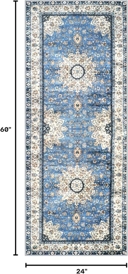 Lahome Felice Oriental Washable Runner Rug, 2x5 Non-Slip Kitchen Runners Rug Bathroom Runner Rug, Ultra Soft Non-Shedding Indoor Runners for Hallways Entryway Bedside Camper
