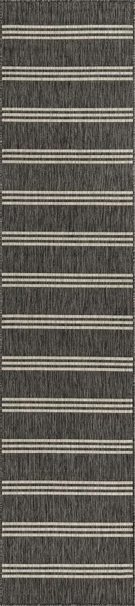 Unique Loom Outdoor Collection Area Rug - Anguilla (2' 7" x 12' Runner, Charcoal/ Ivory)
