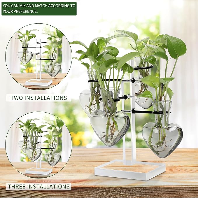 Plants Propagation Stations Plant Terrarium Kit Gift for Women | Birthday Glass Planters For Indoor Plants Home Office Decor Acrylic Plant Accessories - 4 Love Hear Vase