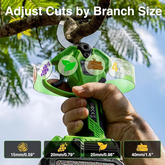 TaskStar 2-in-1 Electric Pruning Shears: 1.6" Cutting Diameter 9Ft Cordless Pole Pruner - 2 x 4000mAh Batteries, Extra SK5 Blade, 4 Cutting Modes Brushless Branches Cutter for Flower Tree Trimming