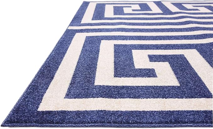 Unique Loom Athens Collection Classic Geometric Modern Border Design Area Rug (6' 0 x 9' 0 Rectangular, Navy Blue/ Beige)