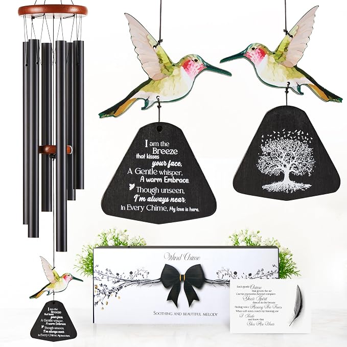 32 Inch Hummingbird Memorial Wind Chimes Outdoor, Sympathy Gifts for Loss of Loved One, Memorial Gifts for Loss of Mom, Sympathy Wind Chimes for Mother, Father, Brother, Sister