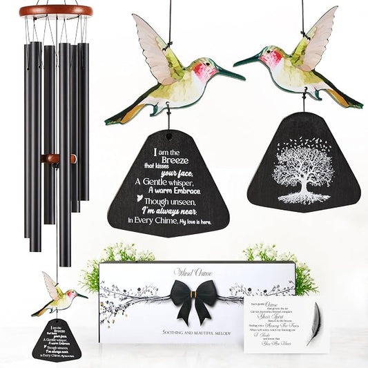 32 Inch Hummingbird Memorial Wind Chimes Outdoor, Sympathy Gifts for Loss of Loved One, Memorial Gifts for Loss of Mom, Sympathy Wind Chimes for Mother, Father, Brother, Sister