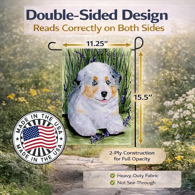 Caroline's Treasures SS8005GF Australian Shepherd Garden Flag Mailbox Flag Decorative Yard Flag Banner Outside Patio Artwork Yard Flower Beds, Garden Size, Multicolor