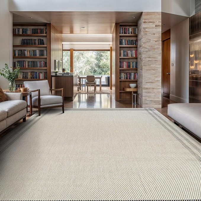 Luul Home Easy Jute Rugs 9x12 Bordered Bone Color Living Room Indoor Outdoor Area Rug for Patio and Kitchen Rug High Traffic Washable Easy to Clean Solid Boho Woven Design Outside Carpet (9 x 12)