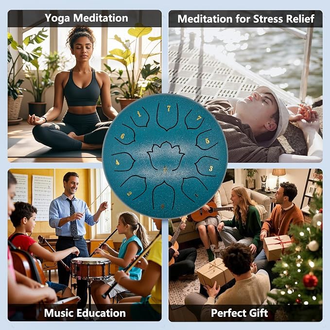 Rain Drum for Outside Garden, 8-Inch Steel Tongue Drum with 11 Notes, Percussion Instrument, Includes Packing Bag, Music Book, and Mallets, Ideal for Meditation, Yoga, and Relaxation