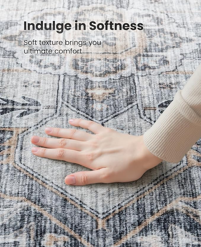 AMADA HOMEFURNISHING 5x7 Area Rugs, Washable Living Room Rug Low-Profile with Non-Slip Backing & Durable Edge Binding, Vintage 5x7 Rugs for Living Room, Bedroom, Dining Room