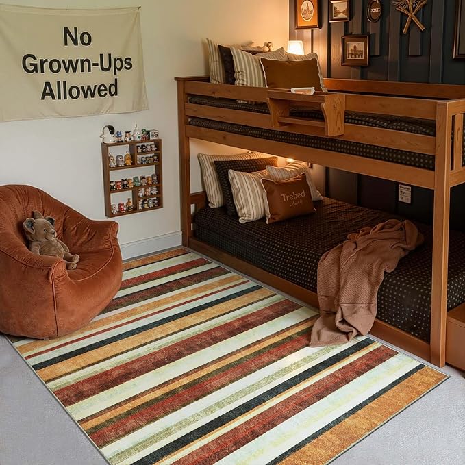 jinchan 5x7 Area Rug Modern Striped Washable Living Room Rug, Caramel Dusk | Non-Slip, Thin, Lightweight, Low Pile, Decor Carpet, Modern, Entrance, Entryway, Bedroom, Kitchen, Dining Room, Home Office
