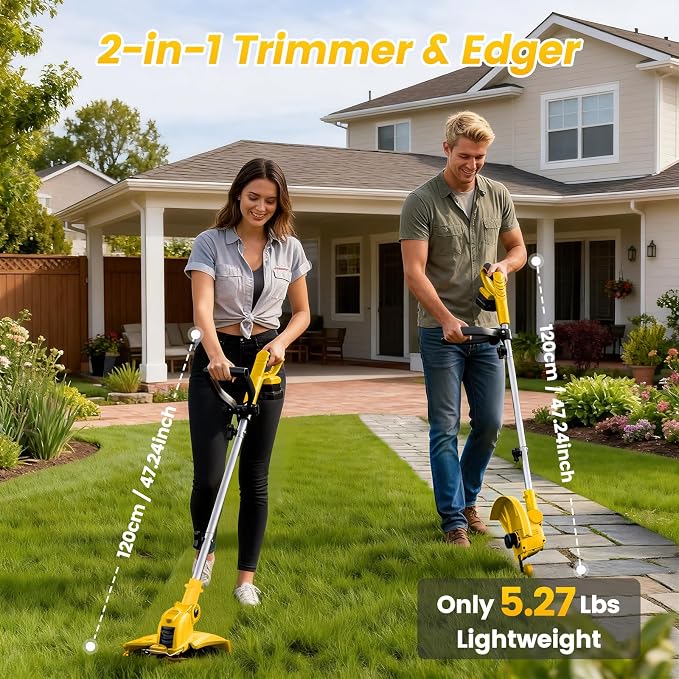 ALSO GO 21V Cordless Weed Wacker, Weed Eater Battery Powered with 2 x2.0Ah Batteries and 10 Spare Spools, 12''Grass Trimmer with Auto Line Feed, 2-in-1 Grass Trimmer& Edger Lawn Tool for Yard, Garden
