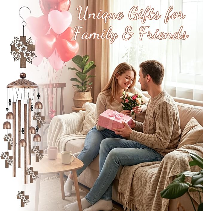 Cross Wind Chimes for Outside, Christian Cross Windchimes, Religious Gifts for Women Men Garden Patio Decor