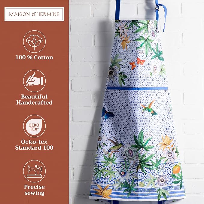 Maison d' Hermine Aprons for women with Pocket 100% Cotton (27.50"x31.50") | Adjustable Neck Strap & long ties Apron Men Chef Wedding Cooking Gardening Server Maid