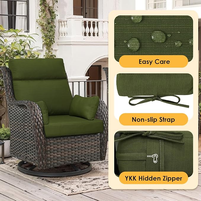 Outdoor High Back Chair Cushion, 2 Pack 48 x 24 inches Patio Chair Cushions Water Repellent Rocking Cushions Indoor Furniture Seat Pad with 2 Pillows, Deep Forest Green