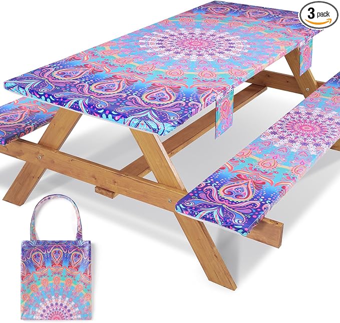 Jobunai 72x30 Picnic Table Cover with Bench Covers Reusable Polyester Camping Tablecloths for Outdoors Camp Trailer Stuff Traveling Road Trip Necessities Retirement Boho Summer Fall Party Decorations