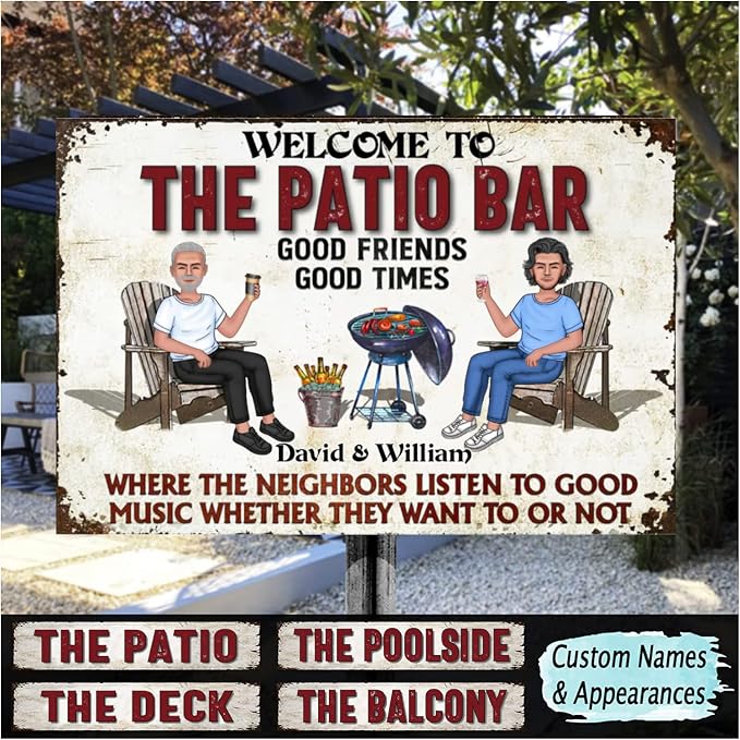 Personalized Classic Metal Sign - Welcome to Patio Bar Grilling Listen to The Good Music Couple Husband Wife Custom Wall Decor for Home Gate Garden Bars Sign Gift vintage metal signs Wall Decoration