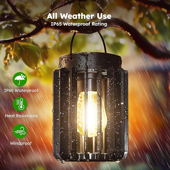 Ahaorigin Solar Lanterns Outdoor Waterproof, Brighter Up to 12 Hrs Outdoor Hanging Solar Lights, Outside Hanging Lanterns for Garden Porch Patio Yard Decor, Gifts for Women Mom Father Black 2 Pack