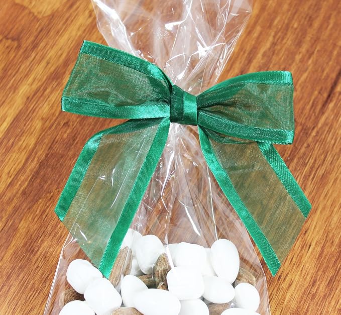 Hunter Green Pre-Tied Organza Bows with Twist Ties - Pack of 12 Satin-Edged Fabric Made of 1-1/2" Ribbon - Measures 4" Wide (12, Hunter Green)