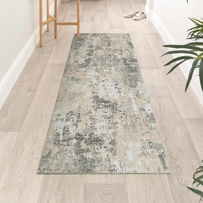 ROYHOME Modern Abstract Runner Rug 2x5 Washable Non Slip Stain Resistant Rug for Bedroom Living Room Non Shedding Low Pile Indoor Floor Cover,Grey Yellow