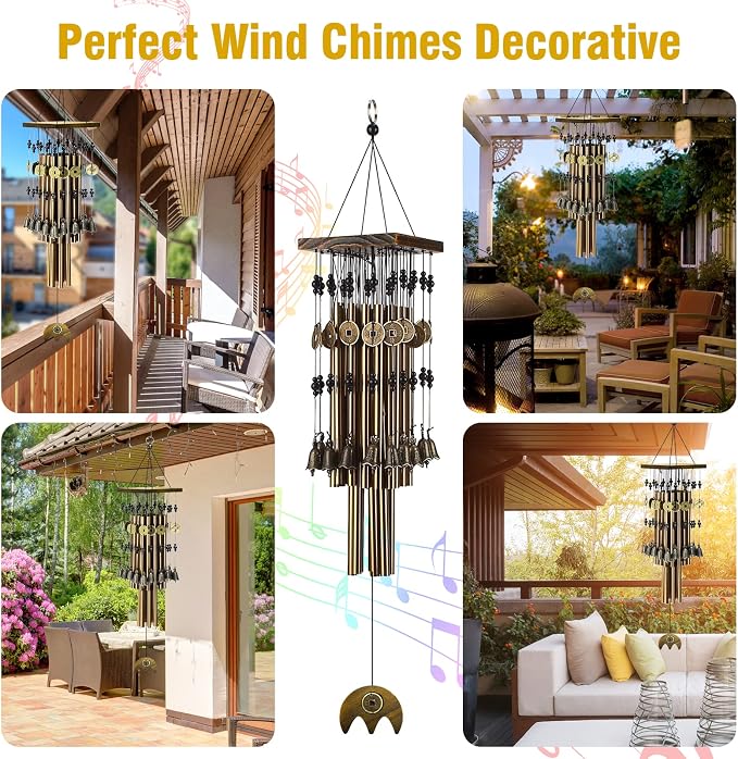 Wind Chimes for Outside, 30"Memorial Wind Chimes with 24 Copper Tubes and 16 Copper Bell for Garden,Patio,Window Wind Chime Hanging Decoration,Bronze Memorial Sympathy Wind Chime Gifts for Mom