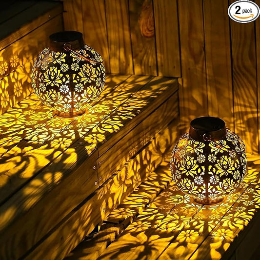 2 Pack Solar Lanterns Outdoor Gifts, IP44 Waterproof Hanging Solar Lights Decor Lamp for Garden, Patio, Pathway, Yard, Porch (Vintage Bronze Flower)