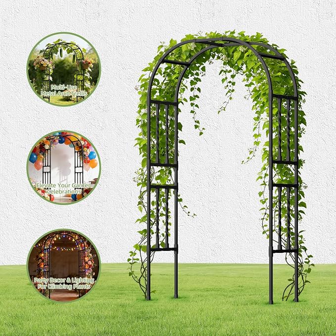 5.9x7.9FT Square Tube Garden Arbor Trellis,Unique Design Metal Arch for Climbing Plants Outdoor,Wedding Archway for Patio Lawn Backyard Ceremony Party