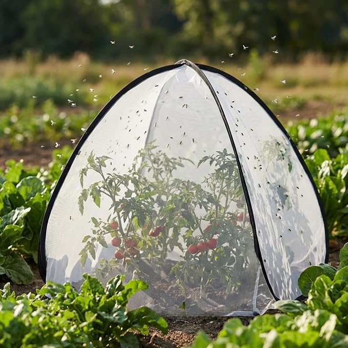 2 Pcs Pop Up Insect Barrier Plant Cover Tent, 30 x 28 x 28 Inch Foldable Garden Plant Protectors Mesh Enclosure, Garden Net Cage Bird Insect Guard Cover for Protecting Plants Fruits Vegetables