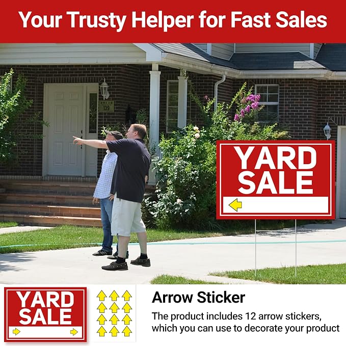 6 Pcs Yard Sale Signs with Stakes, Extra-Large Foldable Yard Sale Sign 24" x 16", Double-Sided Waterproof Business Signage for Yard Sale Kit and Supplies