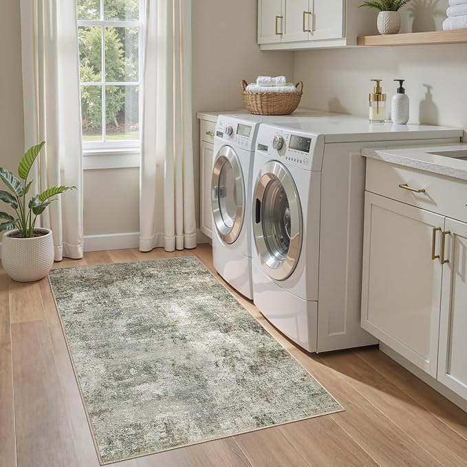 Tortania Area Rug Living Room Rugs - 3x5 Washable Soft Neutral Boho Moroccan Farmhouse Mat Indoor Floor Carpet for Bedroom Under Dining Table Home Office Decor - Olive Brown